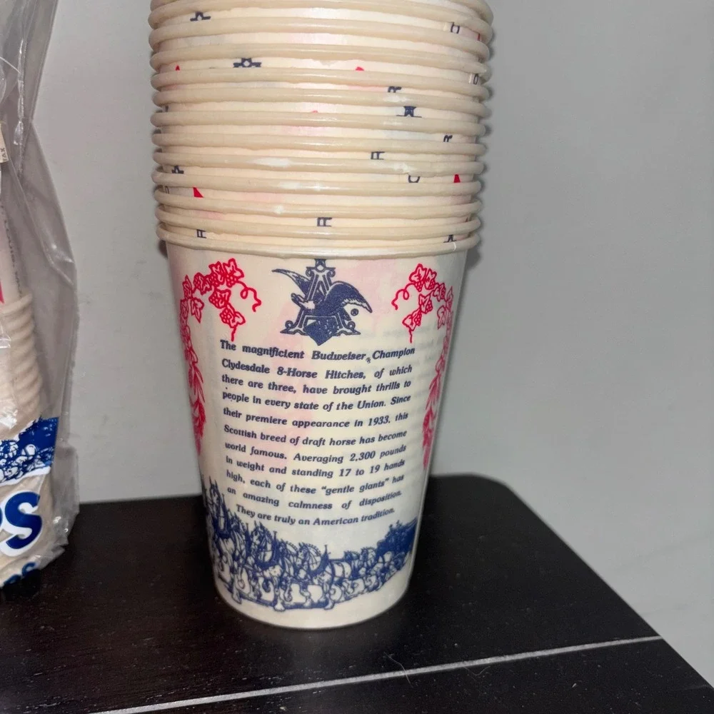 Vintage‎ Wax Budweiser Cups | Bowtie Logo | 16oz | 31 Ct | USA Made | Clydesdale